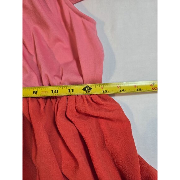 Vici Tiered Off-Shoulder Colorblock Dress Size M Pink Orange Red Polyester Spand - Picture 10 of 12